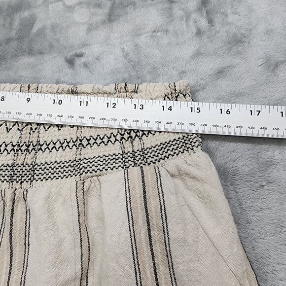 Maurices Pants Womens L Beige Striped Linen Smocked Wide Leg Flowy Casual Hippie - Picture 7 of 11